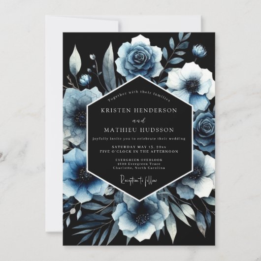 Invitation Mariage à l'arche florale Bleu Maussade (Devant)