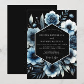 Invitation Mariage à l'arche florale Bleu Maussade (Devant / Derrière)