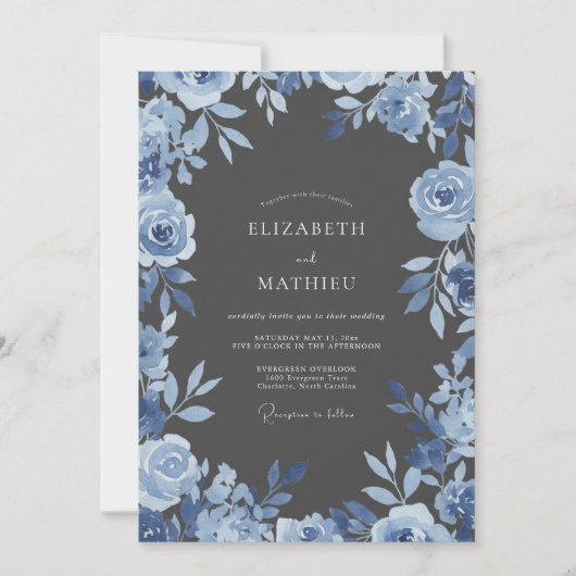 Invitation Mariage à l'arche florale bleue (Devant)