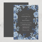 Invitation Mariage à l'arche florale bleue (Devant / Derrière)