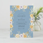 Invitation Mariage à l'arche florale bleue jaune (Debout devant)