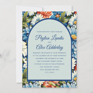 Invitation Mariage à l'arche florale bleue orange