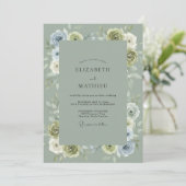 Invitation Mariage à l'arche florale bleue verte (Debout devant)