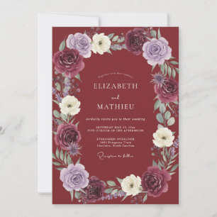 Invitation Mariage à l'arche florale burgonde peint