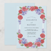 Invitation Mariage à l'arche florale de corail bleu (Devant / Derrière)
