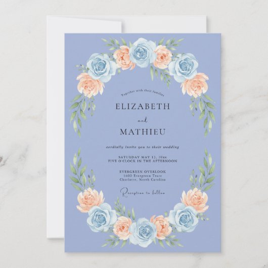 Invitation Mariage à l'arche florale de pervenche (Devant)
