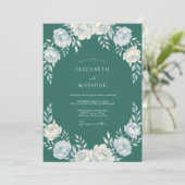 Invitation Mariage à l'arche florale délicate sarcelle (Debout devant)