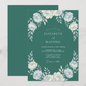 Invitation Mariage à l'arche florale délicate sarcelle (Devant / Derrière)