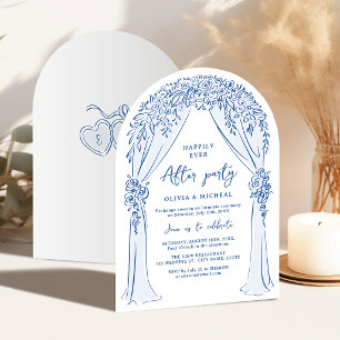 Invitation Mariage à l'arche florale dessinée à la main bleue