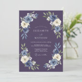 Invitation Mariage à l'arche florale indigo (Debout devant)