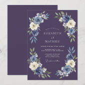 Invitation Mariage à l'arche florale indigo (Devant / Derrière)
