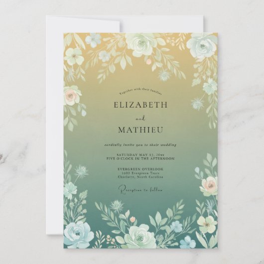Invitation Mariage à l'arche florale jaune vert (Devant)