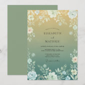 Invitation Mariage à l'arche florale jaune vert (Devant / Derrière)