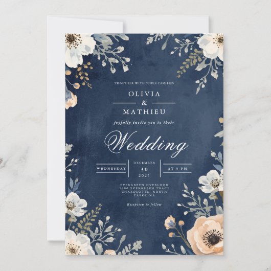 Invitation Mariage à l'arche florale marine (Devant)