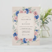 Invitation Mariage à l'arche florale rose bleu (Debout devant)
