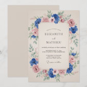 Invitation Mariage à l'arche florale rose bleu (Devant / Derrière)
