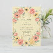 Invitation Mariage à l'arche florale rose corail (Debout devant)