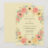 Invitation Mariage à l'arche florale rose corail (Devant / Derrière)