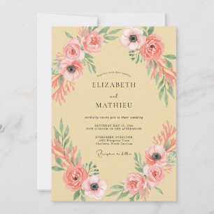 Invitation Mariage à l'arche florale rose corail