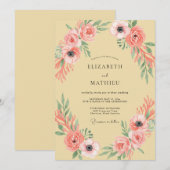 Invitation Mariage à l'arche florale rose corail (Devant / Derrière)