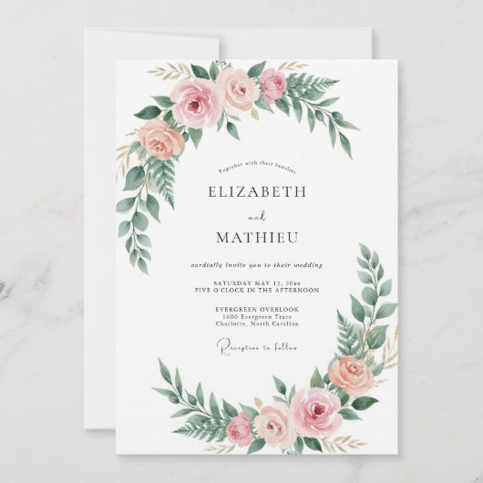 Invitation Mariage à l'arche florale rose tendre (Devant)
