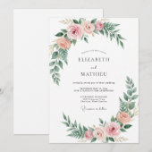 Invitation Mariage à l'arche florale rose tendre (Devant / Derrière)