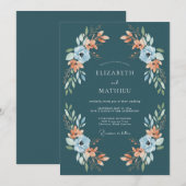 Invitation Mariage à l'arche florale sarcelle (Devant / Derrière)