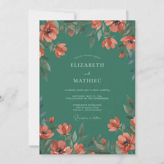 Invitation Mariage à l'arche florale sarcelle profonde (Devant)