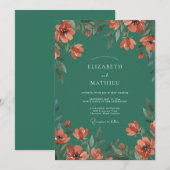 Invitation Mariage à l'arche florale sarcelle profonde (Devant / Derrière)