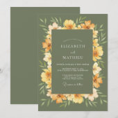 Invitation Mariage à l'arche florale verte olive peintre (Devant / Derrière)