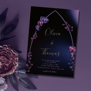 Invitation Mariage à l'arche gothique avec roses violettes et