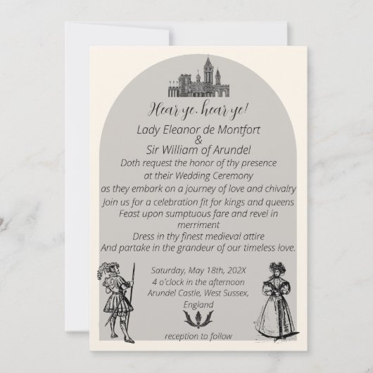 Invitation Mariage à l'Arche Gravée Renaissance Médiévale (Devant)