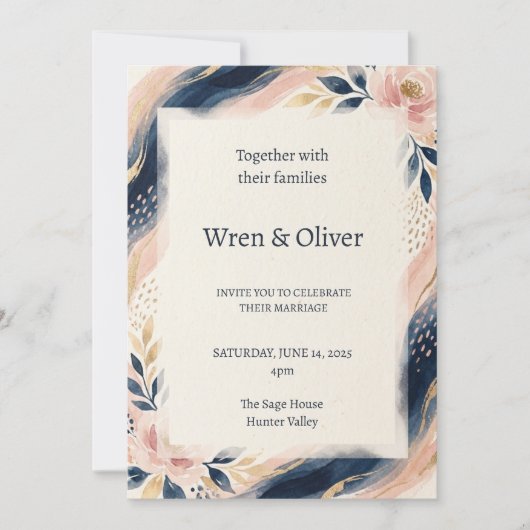 Invitation Mariage à l'arche Navy Blush (Devant)