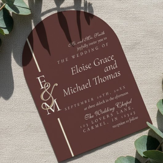 Invitation Mariage à l'Arche Rouge Profond en Écriture Modern
