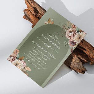 Invitation Mariage à l'arche vert olive assourdi   Bohème Sau