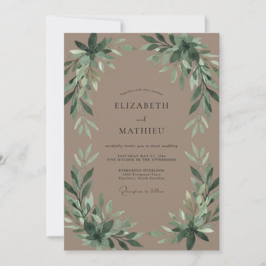 Invitation Mariage à l'argile Émeraude Feuillage Eucalyptus (Devant)