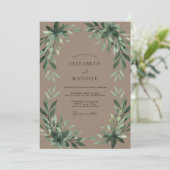 Invitation Mariage à l'argile Émeraude Feuillage Eucalyptus (Debout devant)