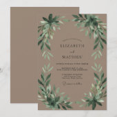 Invitation Mariage à l'argile Émeraude Feuillage Eucalyptus (Devant / Derrière)