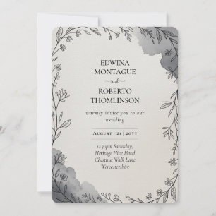 Invitation Mariage à l'Art Botanique en Ligne Grise Héritage