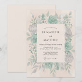 Invitation Mariage à l'art floral sarcelle (Devant / Derrière)