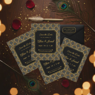 Invitation Mariage à l'économie de style Art déco brodé
