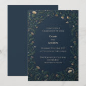 Invitation Mariage à l'Écossaise Or et Marine (Devant / Derrière)