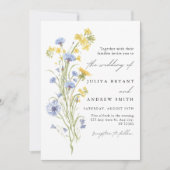 Invitation Mariage à l'écriture florale bleue et jaune (Devant)