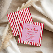 Invitation Mariage à l'écriture manuscrite rose et rouge rayé
