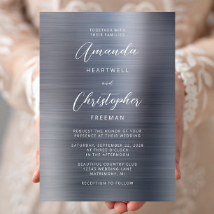 Invitation Mariage à l'écriture métallique argentée brossée
