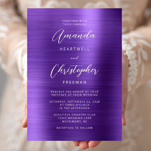 Invitation Mariage à l'écriture métallique brossée violette