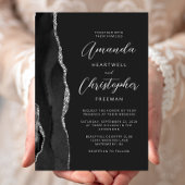 Invitation Mariage à l'écriture moderne Agate Argent Noir