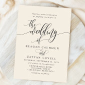 Invitation Mariage à l'écriture moderne simple crème d'ivoire