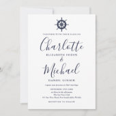 Invitation Mariage à l'écriture Navy Blue Roue de Navire Naut (Devant)
