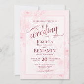 Invitation Mariage à l'écriture script bohème florale aquarel (Devant)